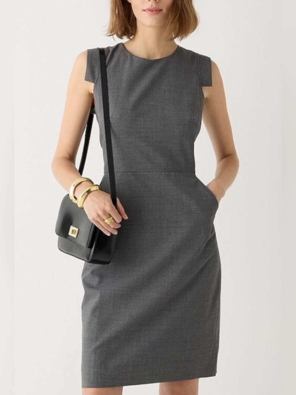 J. Crew Sleeveless Gray Midi Sheath Dress